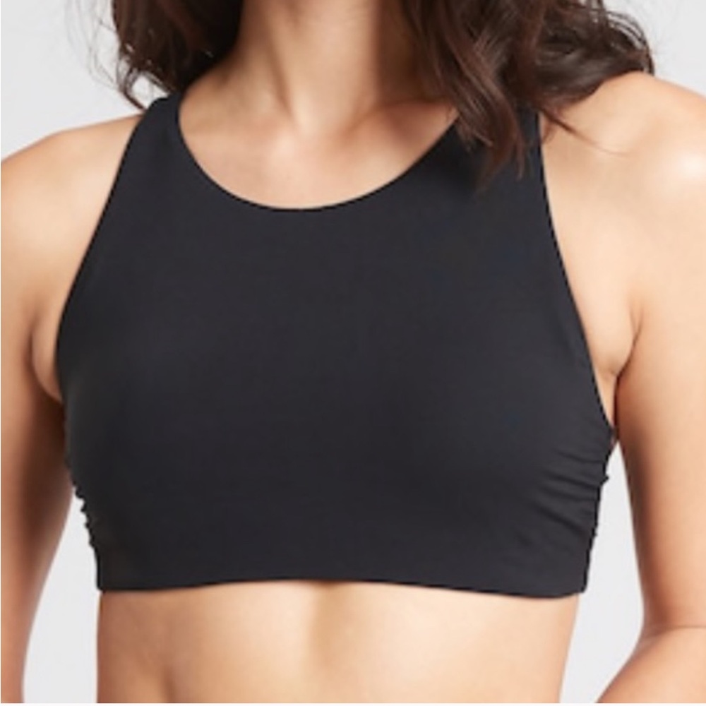 Athleta High Neck Swim/Sports Bra, all black, large - Picture 3 of 6